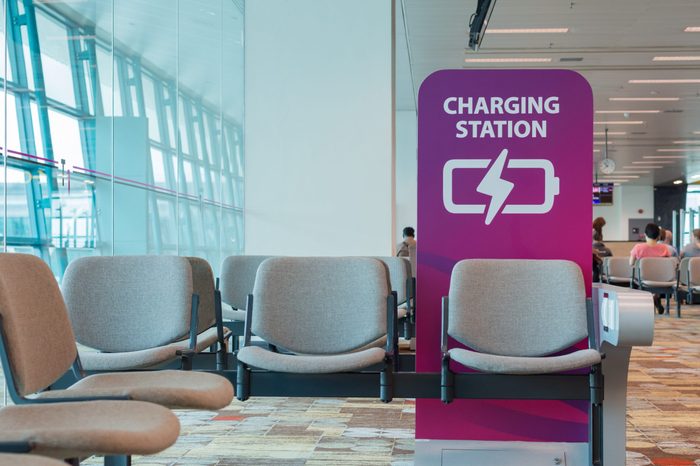 Free charging station in airport.