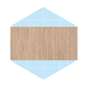 A wooden deck surface is positioned within a light blue, grid-patterned background, creating a contrast between the material and the geometric design.