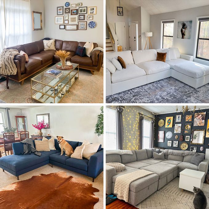 collage of 4 sectional sofas